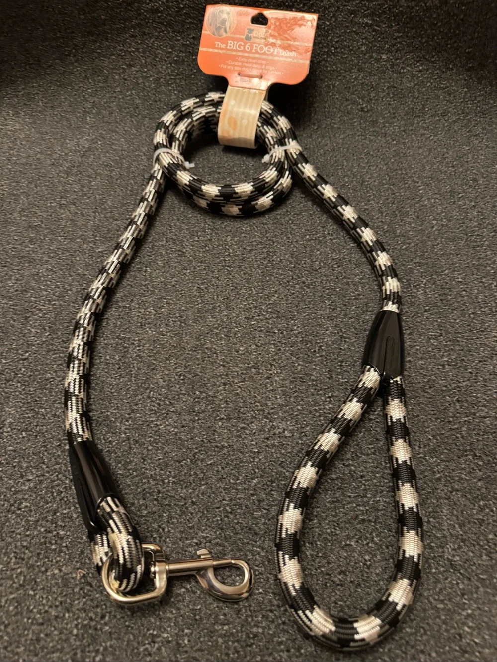 NWT - Elite Pet The BIG 6 FOOT Leash Black Silver Braided Dog Leash